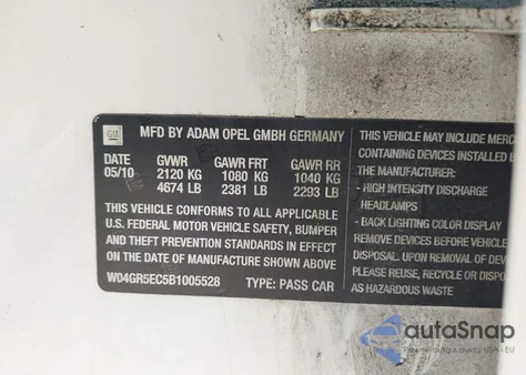 2011 Buick Regal Cxl Russelsheim z USA, uszkodzony, nr VIN W04GR5EC5B1005528